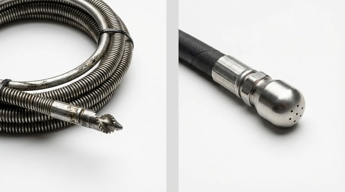 Drain snake cable and hydro jetting nozzle used for drain cleaning in Berry, AL